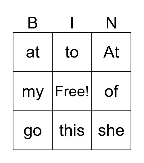 Sight words Bingo Card