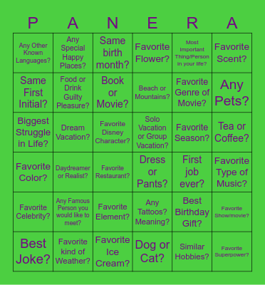 Paner-ingo Bingo Card