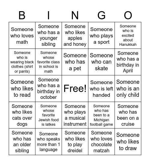 Jewish Bingo Card