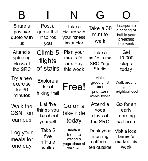 JagFit Wellness Bingo - September '24 Bingo Card