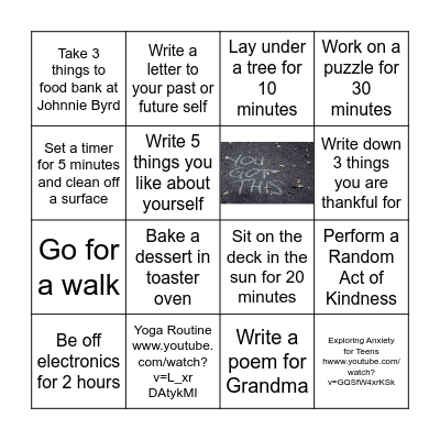 You Got This Bingo Card