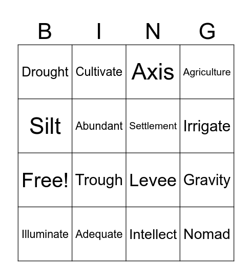 Ezra's Vocab Bingo Card