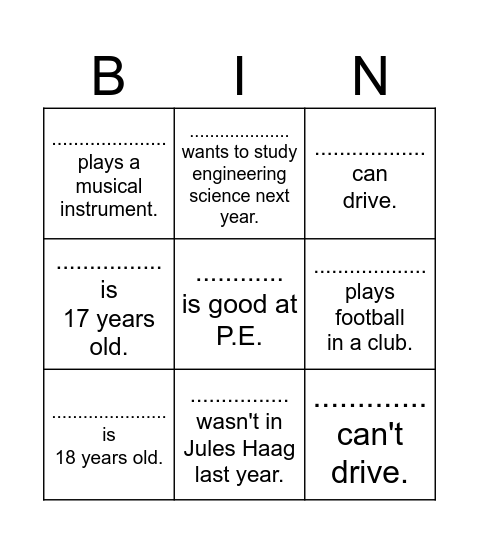 Identity BINGO Card