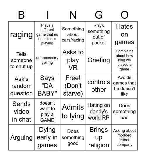 Twisted bingo Card