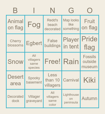 Dream Address Bingo Card