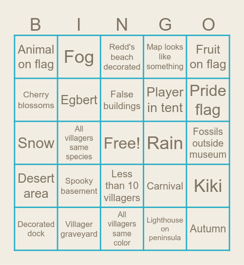 Dream Address Bingo Card