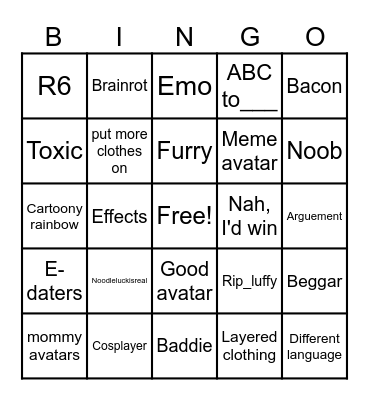 roblox bingo Card
