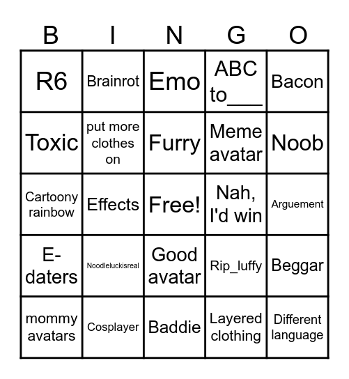 roblox bingo Card