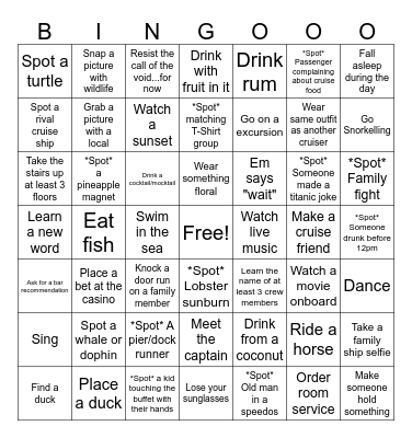 Cruise Bingo Card