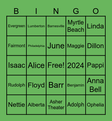Floyd Family Reunion 2024 Bingo Card