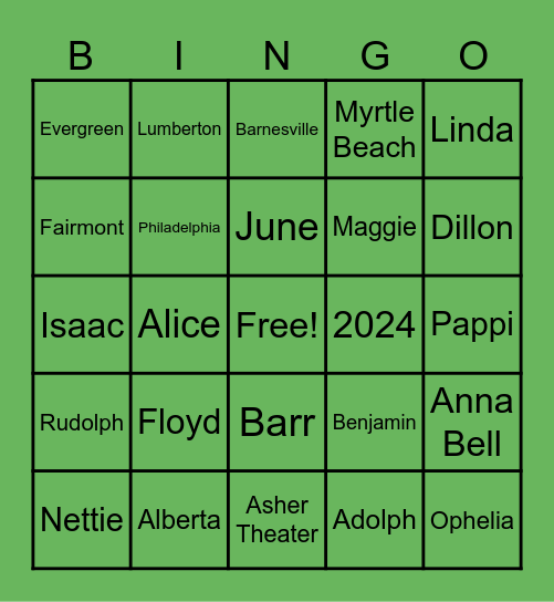Floyd Family Reunion 2024 Bingo Card