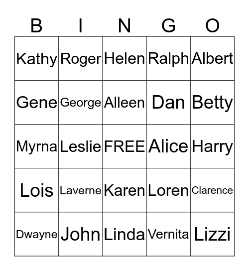 Limback Family Cousins Bingo Card