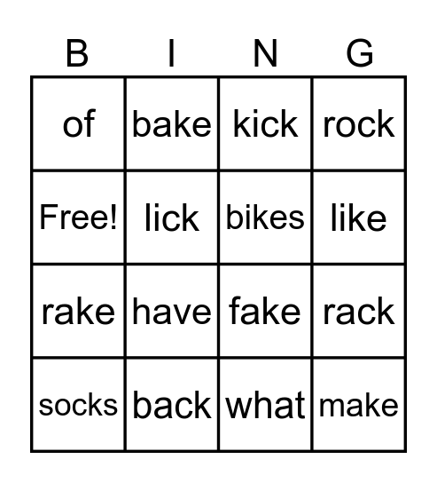Spelling List # 2 Bingo Card