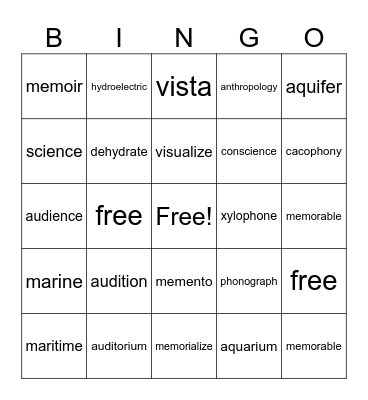 Root Word Vocab Review Bingo Card