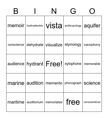Root Word Vocab Review Bingo Card