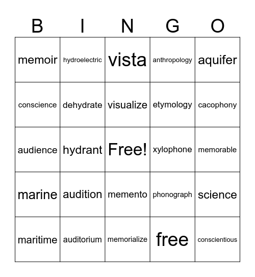Root Word Vocab Review Bingo Card