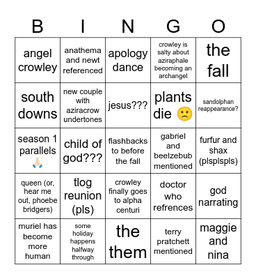 GOOD OMENS 3 Bingo Card