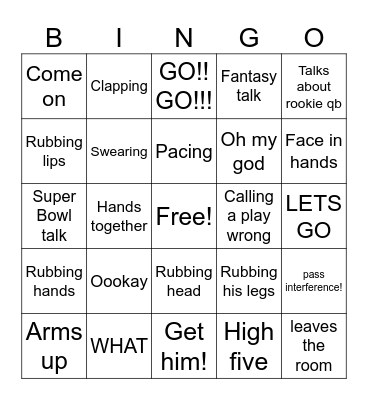 Husband watching football Bingo Card