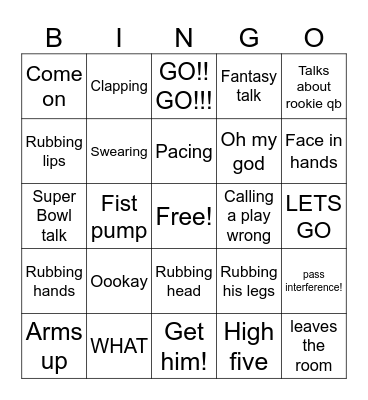 Husband watching football Bingo Card