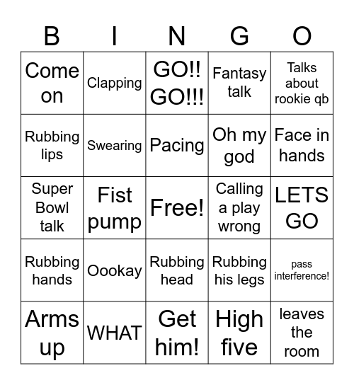 Husband watching football Bingo Card