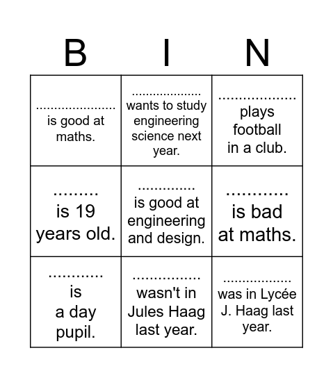 Identity BINGO Card