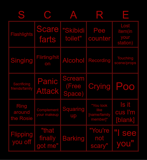 Field of Screams Bingo Card