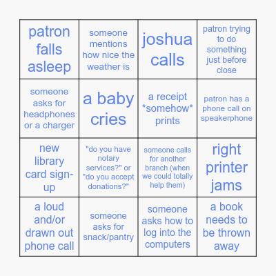 Sunday at the Library! Bingo Card