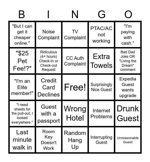 Front Desk Bingo Card