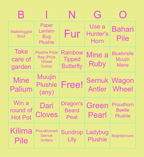 Palia Bingo! Bingo Card