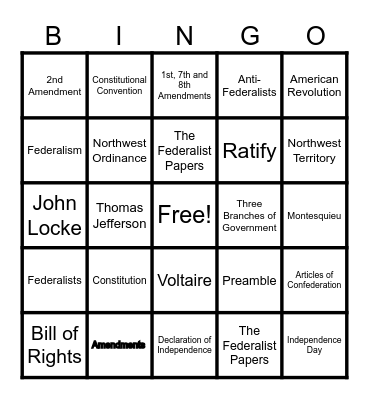 America's Founding Documents Bingo Card