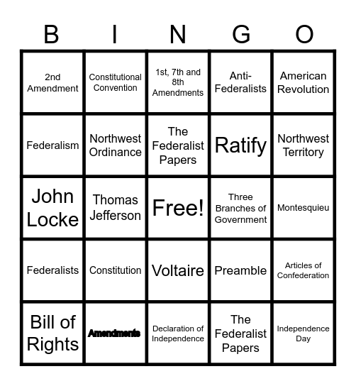 America's Founding Documents Bingo Card