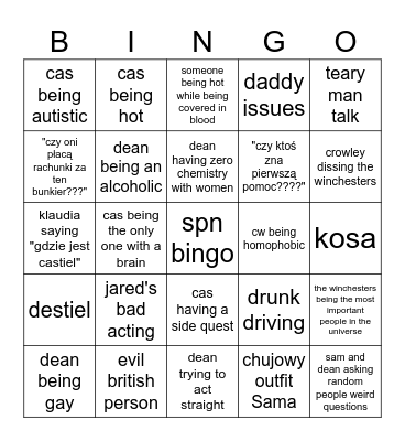 spn bingo Card