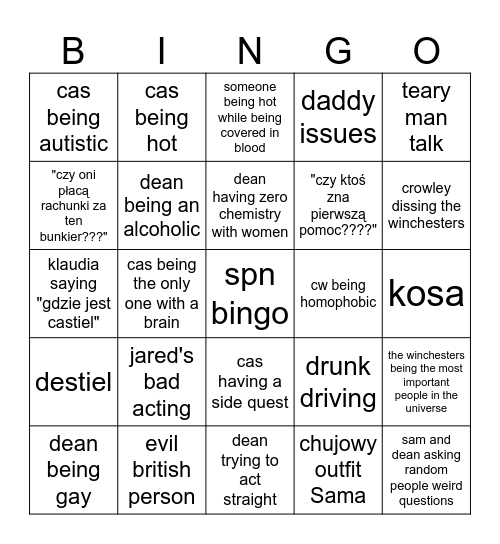 spn bingo Card