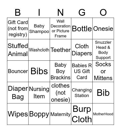 Baby Boy Brackins Gift Bingo! Bingo Card