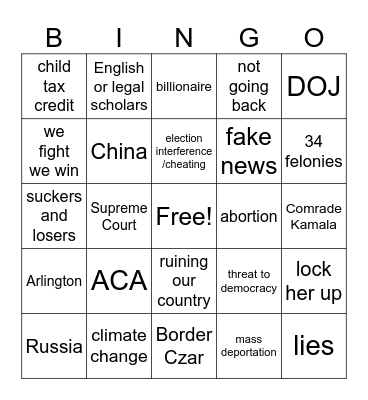 Debate Bingo Card