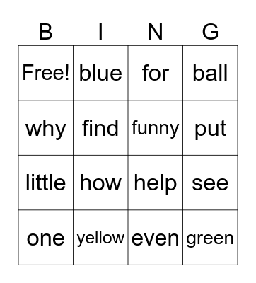 2nd Grade Sight Words Bingo Card