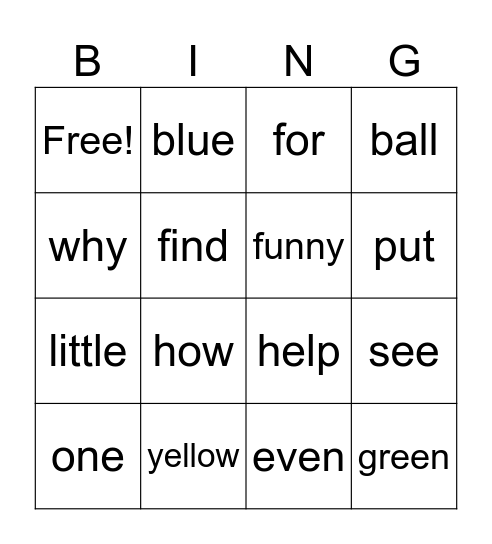 2nd Grade Sight Words Bingo Card