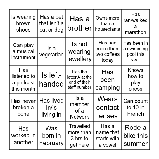 Getting to know you bingo Card