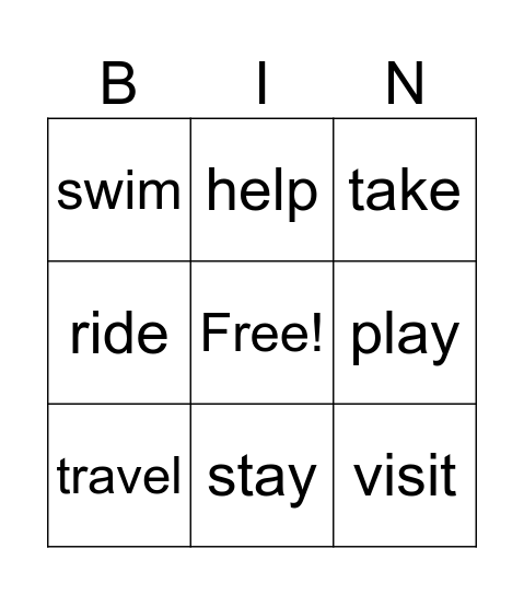 7A U1: Verbs Bingo Card