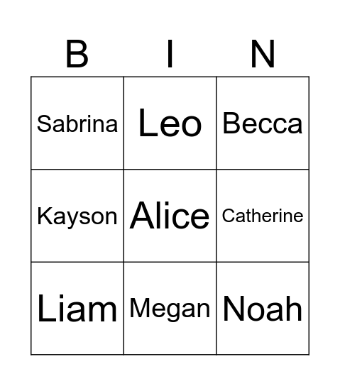 Ash Class Family Bingo Card