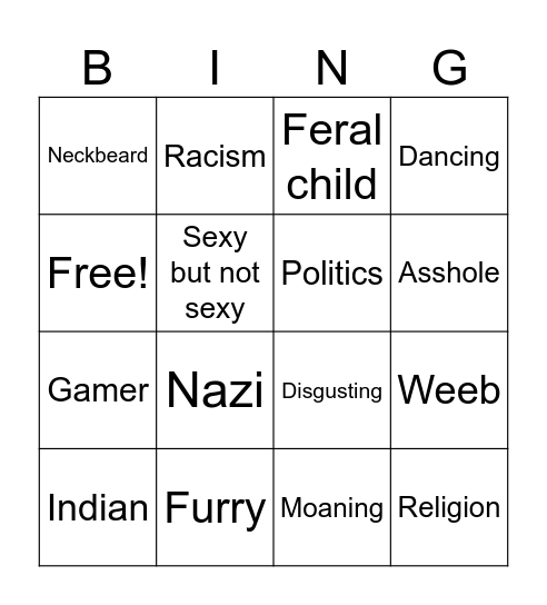 Youtube Cringo Bingo Card