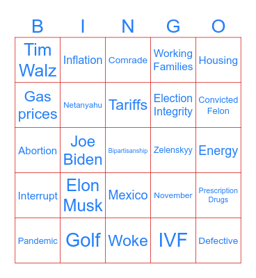 Harris-Trump Debate Bingo Card