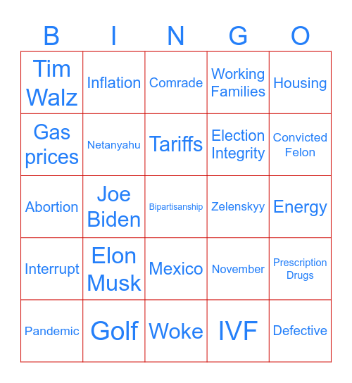 Harris-Trump Debate Bingo Card