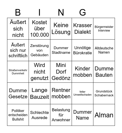 Realer Irrsinn Bingo Card