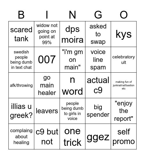 back to overwatch bingo Card