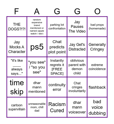 Dhar Mann Bingo :3 Bingo Card