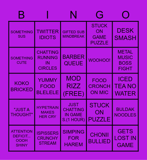Powdur Subathon Bingo Card