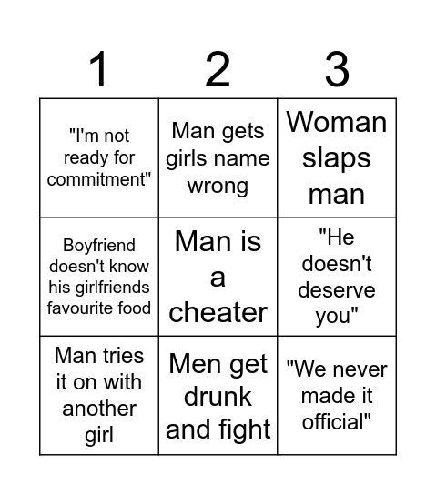 Trashy man bingo Card