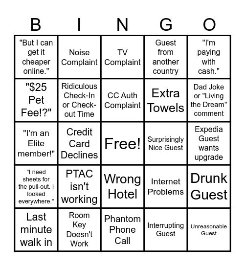 Front Desk Bingo Card