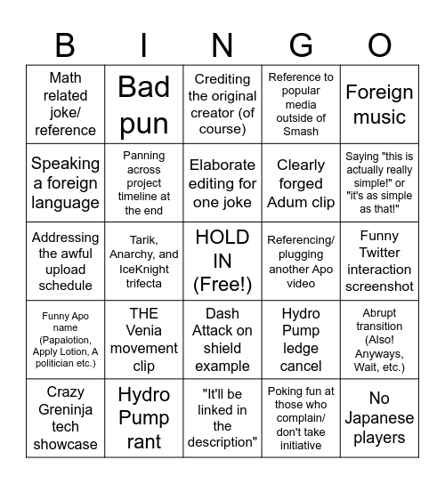 Apolotion Upload Bingo Card